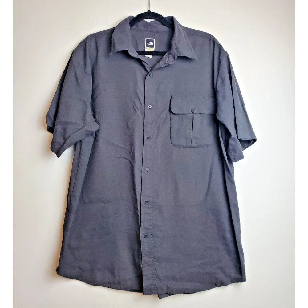 The North Face Shirt Mens XL Short Sleeve Hiking Button Down Nylon Brown Outdoor